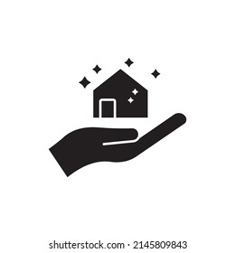 cleanliness  icon. house with hand. suitable for cleanliness symbol. glyph icon style. silhouette. simple design editable. Design template vector