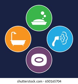 Cleanliness icons set. set of 4 cleanliness filled icons such as soap