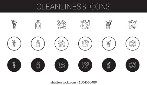 cleanliness icons set. Collection of cleanliness with plumber, soap. Editable and scalable cleanliness icons.