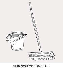 Cleanliness and order in the house, apartment. Equipment and means for cleaning, washing. Household appliances, washing machine, vacuum cleaner, bucket. Isolated vector objects.