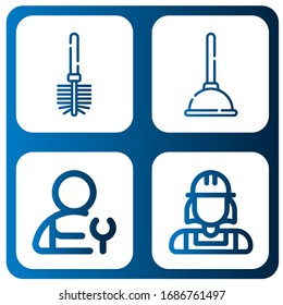 cleanliness simple icons set. Contains such icons as Toilet brush, Plunger, Plumber, can be used for web, mobile and logo