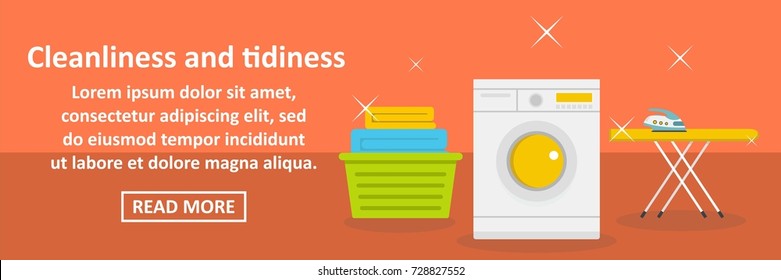 Cleanliness and tidiness banner horizontal concept. Flat illustration of cleanliness and tidiness banner horizontal vector concept for web design