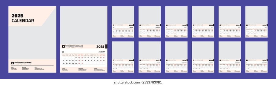 Cleanly organized wall calendar template 2025. This template can be used for multipurpose like Corporate, Real Estate, Fitness, clinics, Fashion, and more. You can easily edit this template.