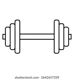 clean-outline-of-a-barbell-with-weights line art design on white background 