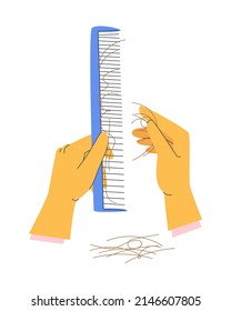Cleanse hair from comb. Gloved hands. Flat vector illustration. Eps10