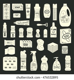 Cleanser and washing icons set