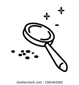 Cleansing of blackheads or acne, cosmetical problem and magnifying glass, isolated line icon vector. Dots and magnifier, cleaning facial skin and cosmetology, lens. Skincare and cosmetical treatment