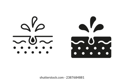 Cleansing Clogged Deep Pore Symbol Collection. Facial Skin Care Pictogram. Unclog the Skin Face of Dirty Blackhead and Dust Line and Silhouette Black Icon Set. Isolated Vector Illustration.