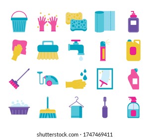 diseño de ilustraciones vectoriales de conjuntos de limpieza y desinfección