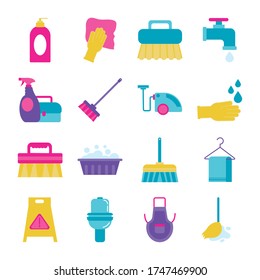 diseño de ilustraciones vectoriales de conjuntos de limpieza y desinfección