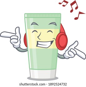 Cleansing foam Cartoon design concept listening music on headphone