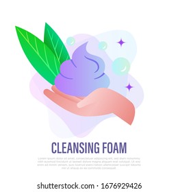 Limpiando espuma en la mano. Paso del cuidado de la piel. Icono de degradado. Ilustración vectorial.