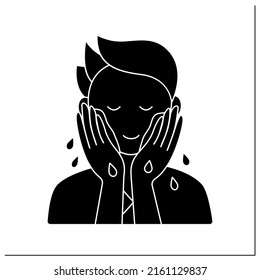 Cleansing glyph icon. Man wash face by water. Cosmetology. Beauty procedure. Skin care routine concept. Filled flat sign. Isolated silhouette vector illustration
