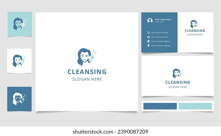 Cleansing logo design with editable slogan. Branding book and business card template.