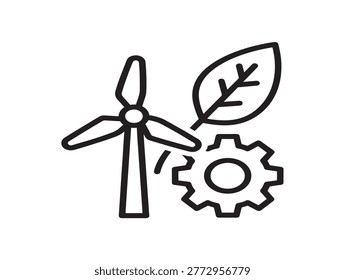 cleantech innovation icons set with wind turbine leaf and gear flat design vector illustration