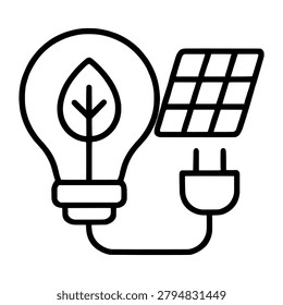 Cleantech Solutions Line Icon representing cleantech solutions, suitable for web interfaces, presentations, reports, apps, and clean vector design projects