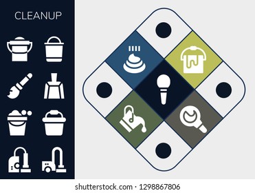  cleanup icon set. 13 filled cleanup icons. Simple modern icons about  - Enema, Vacuum, Vacuum cleaner, Bucket, Broomstick, Dustpan, Poo