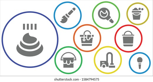 cleanup icon set. 9 filled cleanup icons.  Simple modern icons about  - Poo, Broomstick, Enema, Bucket, Vacuum cleaner