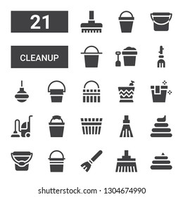 cleanup icon set. Collection of 21 filled cleanup icons included Poo, Broom, Bucket, Vacuum, Enema