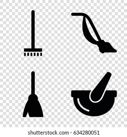 Cleanup icons set. set of 4 cleanup filled icons such as broom, vacuum cleaner