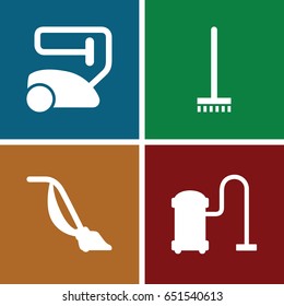 Cleanup icons set. set of 4 cleanup filled icons such as vacuum cleaner
