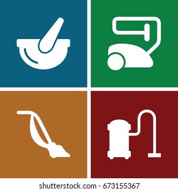 Cleanup icons set. set of 4 cleanup filled icons such as vacuum cleaner
