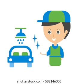 Cleanup Service Worker And Clean Car, Cleaning Company Infographic Illustration