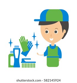 Cleanup Service Worker And Household Chemistry Products, Cleaning Company Infographic Illustration
