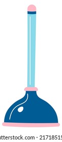 Cleanup and tidying up toilet clog with plunger tool for WC problems and issues with the toilet. Cleaning and sanitary procedures, home maintenance and housekeeping tools. Vector in flat style