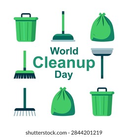 cleanup world day garbage container bag broom