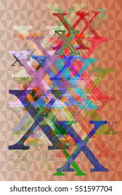 clear Alphabet X vector background at illumination, booklet between abstract chaos