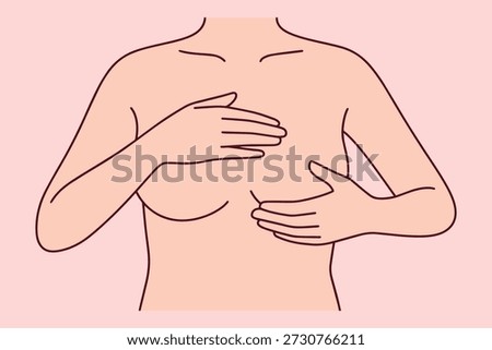 Clear anatomical guide demonstrating the hand placement for a thorough breast examination. Essential medical visual for patient education and breast cancer prevention campaigns.