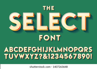 A clear and assertive sans-serif alphabet with 3d effects and color gradients; ideal for branding or logo development.