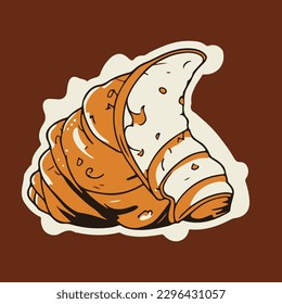 ein klarer Hintergrund und ein Croissants-Aufkleber