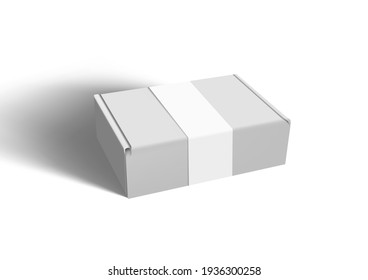 Clear Big Cardboard Box With Paper Label On White Background. EPS10 Vector