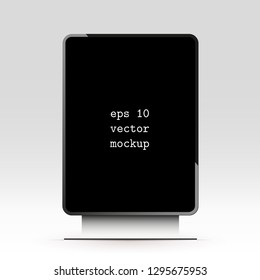 Clear billboard lightbox mockup on gradient background. Vector illustration. Black screen in frame. Outdoor advertising. Vertical template advertisement. Realistic design with light and shadow.