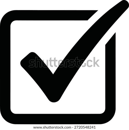 A clear black checkmark icon is displayed within a square box symbolizing completion or approval