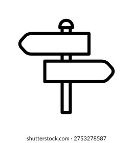 Clear black outline graphic of a simple twoway directional signpost isolated on transparent background for navigation guidance