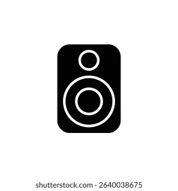 A clear black and white minimalist depiction of a speaker icon, showcasing a contemporary audio equipment design against a plain backdrop.