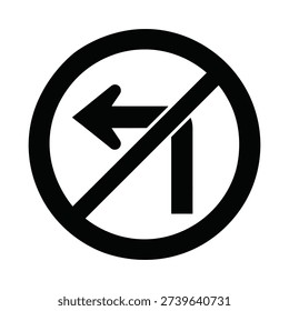 A clear black and white vector illustration of a "no left turn" traffic sign, indicating a prohibited maneuver.