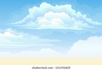 Clear blue daytime sky with clouds. Vector illustration.