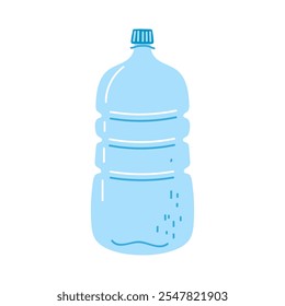Botella de agua plástica azul claro en un fondo blanco con los reflejos y los detalles visibles