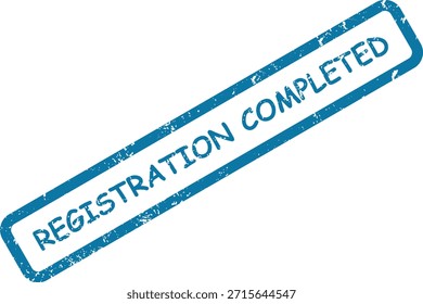 A clear blue "REGISTRATION COMPLETED" stamp mark with a textured look, confirming successful enrollment or sign-up.