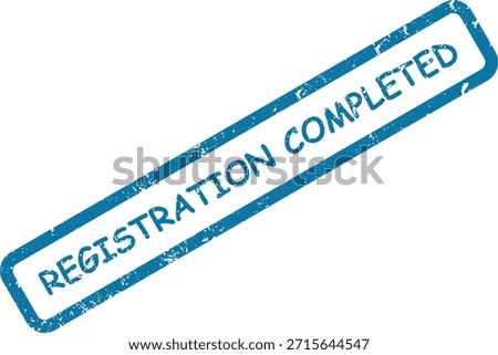 A clear blue "REGISTRATION COMPLETED" stamp mark with a textured look, confirming successful enrollment or sign-up.