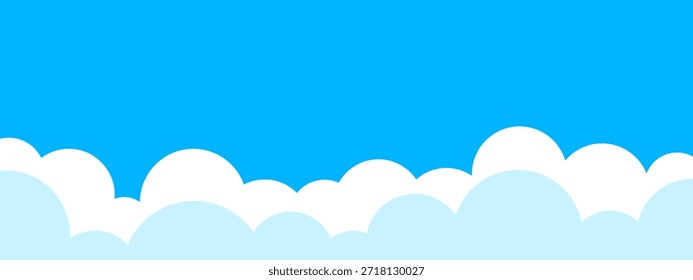 Cielo azul claro con un borde de nubes blancas esponjosas fondo de dibujos animados