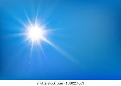 Clear blue sky with shining sun - summer background with copy space for text. Vector illustration.