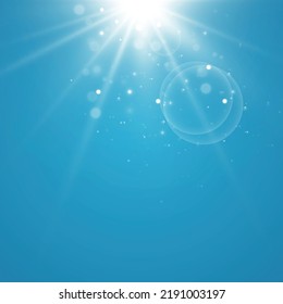Cielo azul claro con sol. Efecto de la llama. Archivo vectorial EPS 10