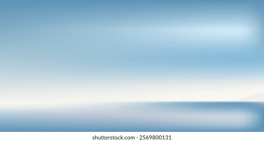 Clear blue sky sunset with horizon on calm ocean seascape background. VECTOR EPS10