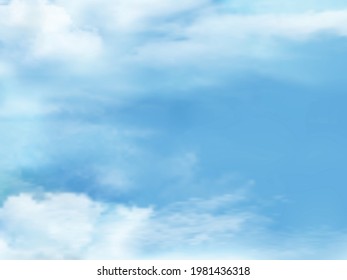 Clear blue sky and white cloud detail in background with copy space. Sky Nature Landscape Background.The summer heaven with colorful clearing sky.Vector illustration.Good weather and beautiful nature.