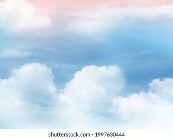 Clear blue sky and white cloud detail in background with pink light.The summer heaven with colorful clearing sky. Sky Nature Landscape Background.Romance Sky clouds  sunset nature.Vector illustration.